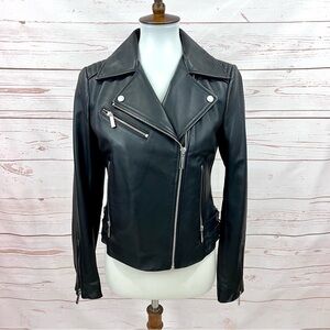 Michael Kors Quilted Leather Moto Jacket Asymmetrical Zip Buckle Genuine